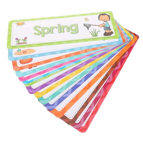 WEKADRIN 16 Stück Teiliges Englisch Lernkarten Set mit Monats und Jahreszeiten Vokabular für Pädagogische Lehrmittel für Kindergarten und Klassenzimmer Fördert Sprachentwicklung und von WEKADRIN