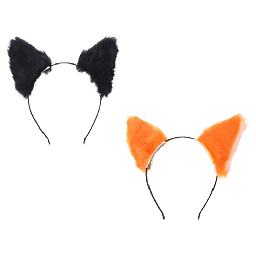WEKADRIN 2 Stück Plüsch Katzenohren Stirnband Fuchsohren Haarschmuck für Cosplay Party Halloween Weihnachten Weiches Bequemes Kopfband in Orange schwarz für Damen und Mädchen von WEKADRIN