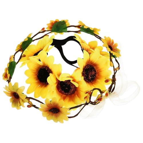 WEKADRIN 2 Stück Sonnenblumen Haarband Verstellbare Blumenkränze für Hochzeiten und Festivals Boho Stil Kopfschmuck für Damen Strand und Partykreation Gelbe Haarschmuckaccessoires von WEKADRIN