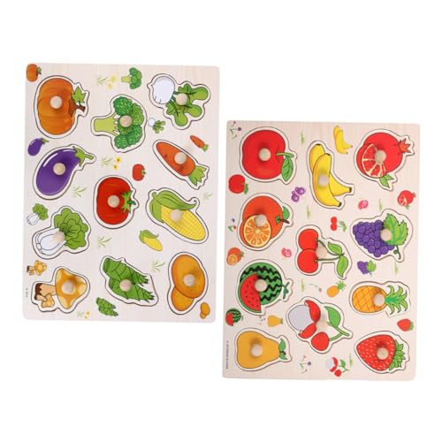 WEKADRIN 2 Stück Teiliges Holzpuzzle mit Obst und Gemüse Pädagogisches Steckpuzzle für Kleinkinder Fördert Hand Koordination Robuste und Sichere Bauweise Montessori Lernspielzeug für von WEKADRIN