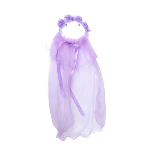 WEKADRIN 3 Stück Teiliges Blumenmädchen Haarband mit Schleier Blumenkranz Haaraccessoires für Hochzeiten Kommunion Partys Fotografie Blau und Rosa von WEKADRIN