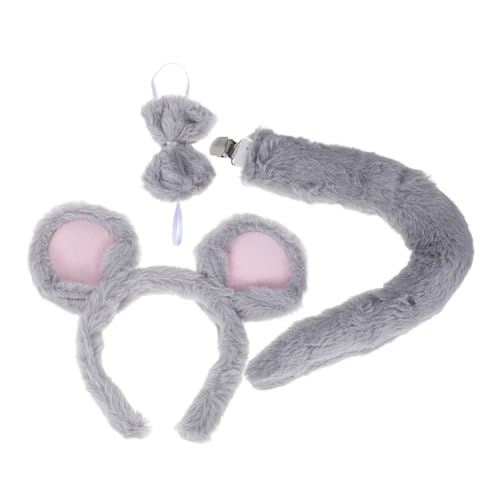 WEKADRIN 3Stücke Teiliges Plüsch Mausohren Stirnband mit Rattenschwanz Tierkopfbedeckung für Halloween Weihnachten Kostümparty Cosplay und Kinderverkleidung von WEKADRIN