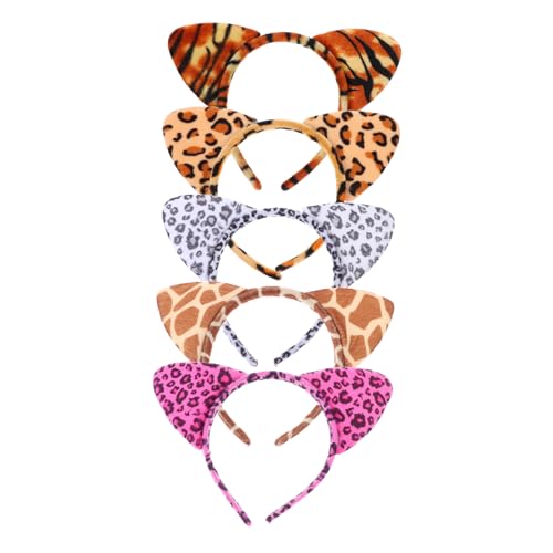 WEKADRIN 5 Stück Teiliges Leoparden Katzenohren Haarreif Stabiles Kopfband mit Tierischem Design Leicht zu Tragen für Karneval Kostümparty Festival und Tierkostüm Erwachsene von WEKADRIN