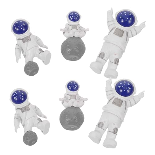 WEKADRIN 6 Stück Astronaut Kuchenfiguren aus Leichtem Harz Wiederverwendbare Weltraum Deko für Kindergeburtstag Multifunktionale Mini Astronauten als Tortendeko und Schreibtischornamente von WEKADRIN