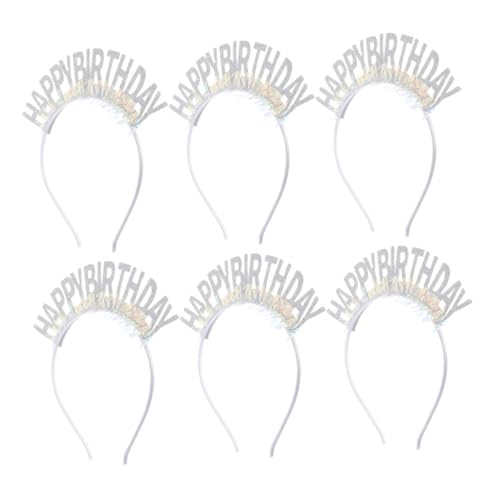 WEKADRIN 6 Stück Happy Birthday Stirnbänder mit Glitzer und Tinsel Festliche Haaraccessoires für Mädchen und Geburtstagsdekoration für Feiern und Partys Weiß von WEKADRIN