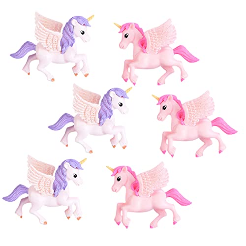 WEKADRIN 6 Stück Mini Einhorn Figuren mit Flügeln Farbige Miniatur Tiermodelle für Fairy Garden Dekorative Kleine Dekofiguren für Puppenhaus Aquarium Geschenkidee von WEKADRIN