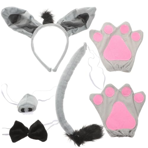 WEKADRIN 6 Stück Teiliges Esel Kostüm für Weiches Stirnband mit Ohren Nase Fliege und Handschuhe Bequemes Halloween Tierkostüm für Mädchen Lustiges Tierkostüm für Fasching und Themen Partys von WEKADRIN