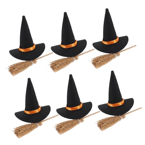 WEKADRIN 6Er Set Hut Halloween Hexenhüte Mini Hexenhut Winzig DIY Miniatur Halloween Party Indoor Mini Hexenbesen Kleiner Hexenhut Kleine Holz von WEKADRIN