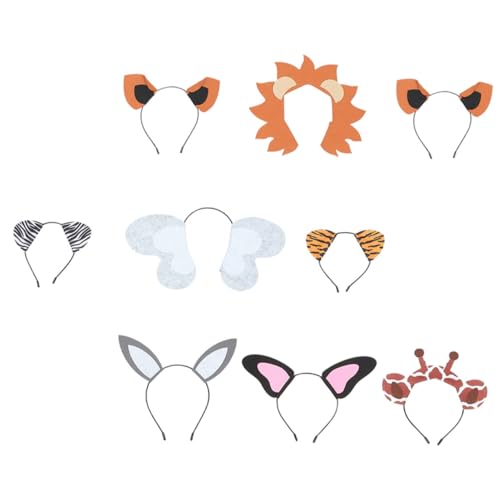 WEKADRIN 9 Stück Teiliges Tierohren Haarband aus Filz Bunte Kostüm accessoires für Party Maskerade und Fotoshooting Langlebige Tierkostüm Stirnbänder für Damen von WEKADRIN