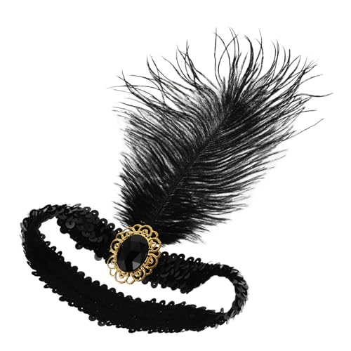 WEKADRIN Elegantes Flapper Stirnband mit Pailletten und Schwarzen Federn Vintage Kopfschmuck für Damen und Mädchen für Themenpartys Halloween und Stilvolle Kostüm Accessoires von WEKADRIN