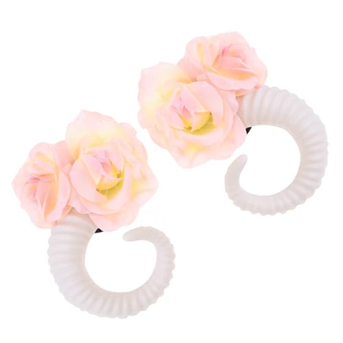 WEKADRIN Festival Haarband mit Weißen Schafshorn Design und Rosafarbenen Rosen Leichtes Langlebiges Halloween Haarreif für Cosplay Fotorequisiten und Party Zubehör von WEKADRIN
