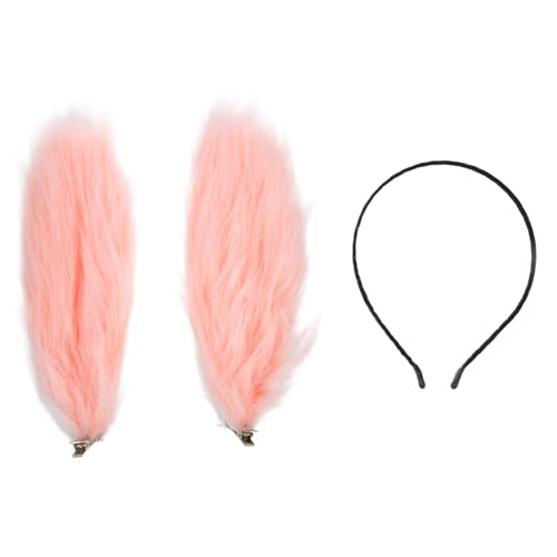 WEKADRIN Flauschiges Hasenohren Haarband für Damen und Mädchen Leichtes Bequemes Cosplay Stirnband mit Weiß pinken Langen Plüschohren Modisches Party Headwear für Karneval Halloween und von WEKADRIN