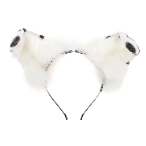 WEKADRIN Flauschiges Hundeohren Stirnband mit Dalmatiner Flecken Weiches Tier Haarreif Cosplay Kopfschmuck für Mädchen Festival und Party Komfortabel und Dekorativ von WEKADRIN
