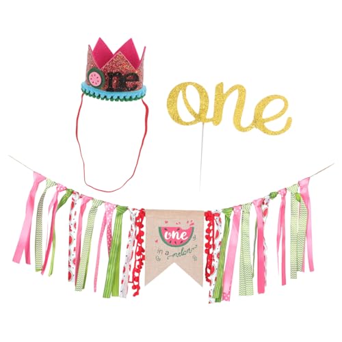 WEKADRIN Geburtstagsdeko Set mit Stoffgirlande Cake Picks und Banner Bunte Wassermelonen Motive Niedliche Party Deko für Geburtstag Einfache Anwendung Fröhliche Atmosphäre von WEKADRIN