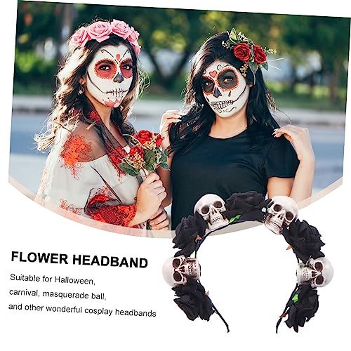 WEKADRIN Halloween Haarband mit Schwarzen Rosen und Schädeln Modischer Kopfschmuck für Party und Cosplay Leichtes Bequemes Stirnband als und Halloween Accessoire von WEKADRIN