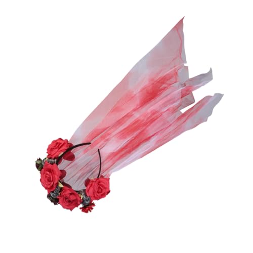 WEKADRIN Halloween Haarschmuck Skull Headband mit Roten Rosen Haarreif für Erwachsene Bequemer Kopfschmuck für Halloween Party Karneval Fasching und Themen Feiern von WEKADRIN