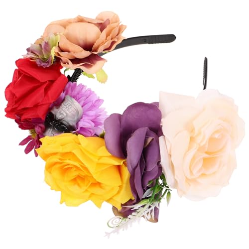 WEKADRIN Halloween Haarschmuck mit Farbiger Stoffrose und Totenkopf Leichter Party Haarreif für Damen Bequemes Halloween Kostüm Accessoire für Masquerade und Gruppenfotos von WEKADRIN