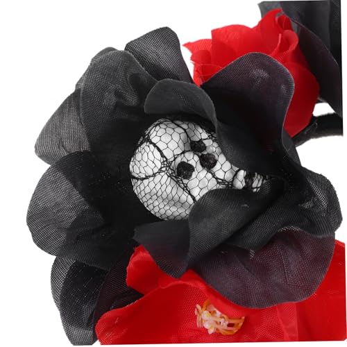 WEKADRIN Halloween Skull Hairband mit Realistischen Kunstblumen Schwarzer und Roter Kopfschmuck für Party Vielseitiges Halloween Kostümzubehör Dekoration für Damen und Mädchen von WEKADRIN