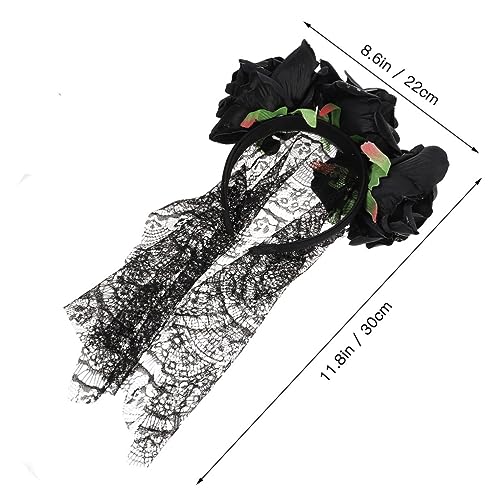 WEKADRIN Halloween Stirnband mit Großer Schwarzer Spitzenrose Floraler Haarschmuck für Party Karneval und Festival Leichtes Stilvolles Haarband für Damen und Mädchen von WEKADRIN
