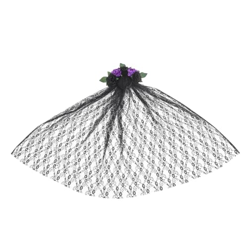 WEKADRIN Halloween Stirnband mit Rosen und Langem Spitzen schleier Gotischer Haarschmuck für Tag der Toten Party Cosplay dekoration Wiederverwendbarer Kopfschmuck in Schwarz und Violett von WEKADRIN