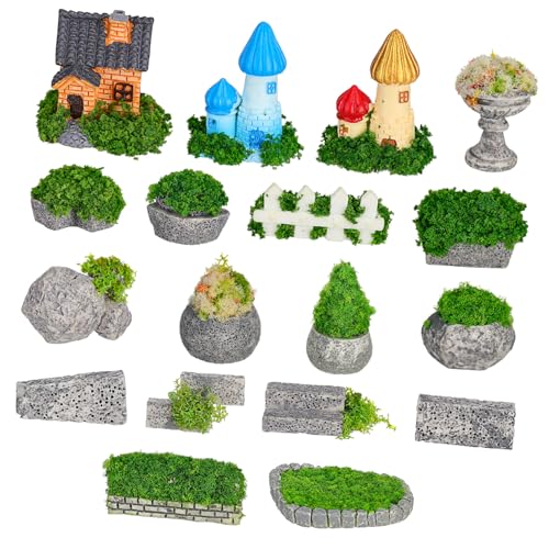 WEKADRIN Mini Garten Dekoration aus Robustem Harz Vielfältige Miniatur Figuren und Pflanzen Wetterbeständig Vielseitig für Puppenhäuser Mikrolandschaften und Desktop Deko Teilig von WEKADRIN