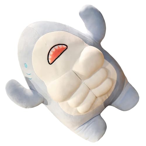 WEKADRIN Muskel Shark Kuscheltier Weiches Plüschtier Mit Realistischen Augen Und Zähnen Komfortables Dekoratives Meerestier Für Schlafzimmer Sofa von WEKADRIN
