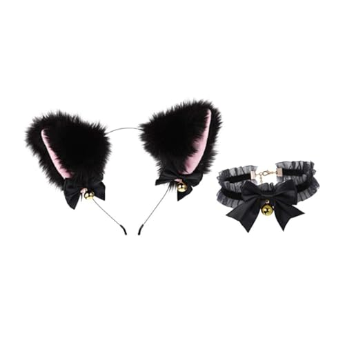 WEKADRIN Plüsch Katzenohren Stirnband mit Schwarzem Bowknot und Einzigartigem Choker Weiches Cosplay accessoire für Party Alltag und Festliche Anlässe Bequemes Dekoratives Katzenohren von WEKADRIN