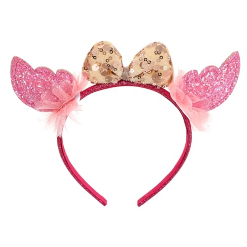 WEKADRIN Stirnband mit Pailletten Ohrenschmuck und Schleife Leichtes Party Haarband für Mädchen Geeignet für Geburtstagsfeiern Kostümfeste und Festival Accessoires Rosa von WEKADRIN
