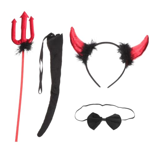 WEKADRIN Teufelshorn Haarreif Set Teilig aus Langlebiges Halloween Cosplay Accessoire Rotes Teufel Kostüm Zubehör mit Hörnern Fliege Gabel und von WEKADRIN