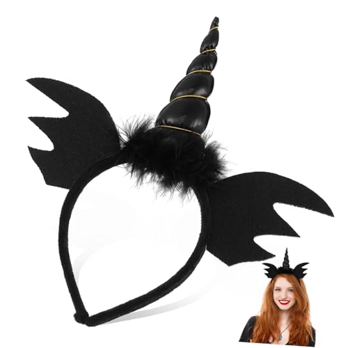 WEKADRIN Unicorn Haarreif mit Horn Design Halloween Kopfschmuck für Erwachsene Cosplay Party Accessoire Langlebiger Schwarzer Stirnband für Karneval und Verkleidung von WEKADRIN