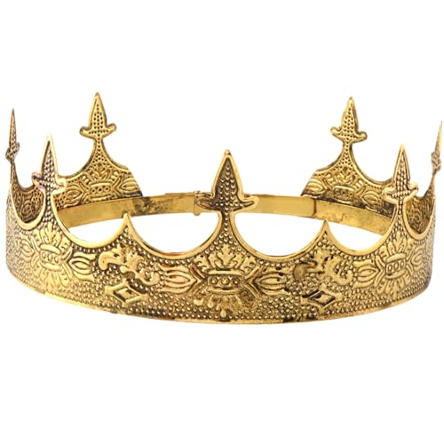 WEKADRIN Verstellbare Königskrone Erwachsene Vintage Goldene Performance Tiara Prop Leichtes Robust Königskopfstück für Cosplay Party Festliche Kopfbedeckung von WEKADRIN