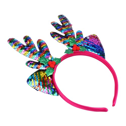 WEKADRIN Weihnachtlicher Rentier Haarreif mit Farbigen Pailletten Glänzendes Geweih und Elchohren Festlicher Haarschmuck für Weihnachts und Karnevalspartys Damen und Mädchen von WEKADRIN