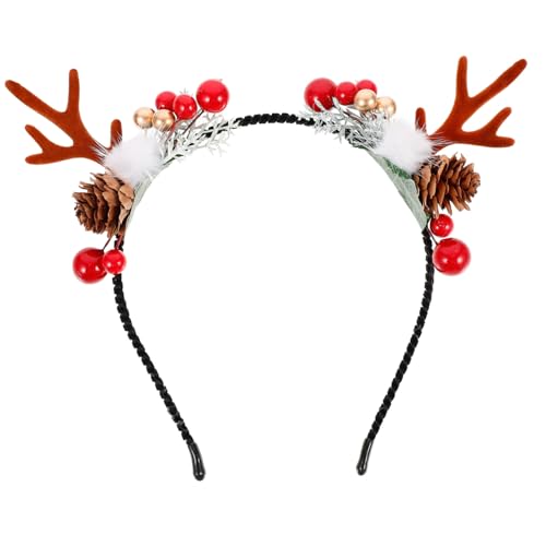 WEKADRIN Weihnachts Geweihstirnband mit Beeren und Zapfen Leichter Haarschmuck für Mädchen Festlicher Haarreifen Weihnachten Antikes Rentier Haar Accessoire für Party und Kostüm von WEKADRIN