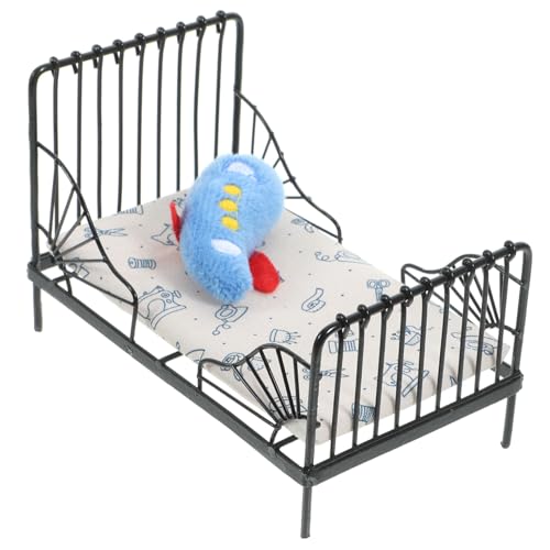 WEKAMOS 1 Satz Mini House Accessory Mini-hausbett- Puppenhaus Mit Minibett Puppenhausdekor Puppenhausmöbel Requisiten Puppenbett Mini-möbelmodell Puppenhaus Mini Möbel Black Baumwolle von WEKAMOS