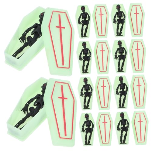 WEKAMOS 1 Satz Miniature Coffin Box Dekorative Prank Requisiten für Partys Halloween und Feste Teiliges aus Robustem Kunststoff mit Leuchtenden Effekten und Schwarzem Skelett Klein und von WEKAMOS