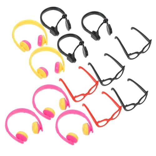 WEKAMOS 1 Satz Puppen puppenzubehör Set Puppensonnenbrille Puppenohrhörer Set Robustes Puppenzubehör kopfhörer gläser Puppenbrille, Puppen-Ankleide-Headset Plastik von WEKAMOS