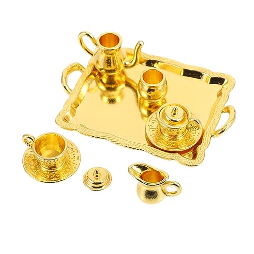 WEKAMOS 1 Satz Puppenhaus-Teeservice Tea Set for Home Decor hausdeko verkleidungsaccessoires Home Dekoration bastelzeug Heimwerken Mini-Wasserkocher simulierte kleine Tasse Legierung von WEKAMOS
