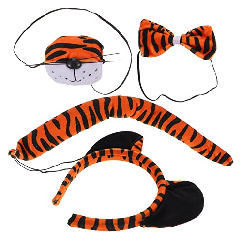 WEKAMOS 1 Satz Tiger Kostümset für Teiliges Cosplay Set mit Stirnband Nase Fliege und für Halloween Karneval und Kostümpartys Tierische Accessoires für Besondere Anlässe von WEKAMOS
