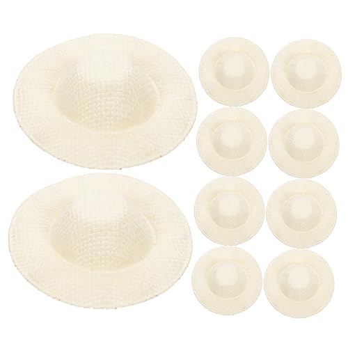 WEKAMOS 10 Stück Mini-Hut kleine Strohhüte Mini -Strohhut Strohhüte groß Kopfbedeckung Herstellung winzig puppenkleidung Puppen Kleidung Minihüte zum Basteln Minihüte für Puppe Stoff Beige von WEKAMOS
