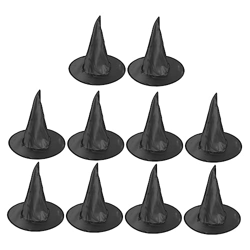 WEKAMOS 10 Stück Schwarze Hexenhüte Halloween Deko Spitzes Design Komfortabel Halloween Kopfbedeckung Party Zubehör für Kostümfeste und Fotoshootings von WEKAMOS