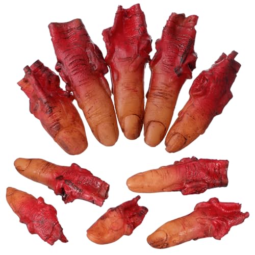 WEKAMOS 10 Stück Teiliges Halloween Fake Finger Deko Realistisch Blutige Abgetrennte Finger Gruselige Horror Requisiten für Haunted House Party April Fools Halloween Deko und Scherzartikel von WEKAMOS