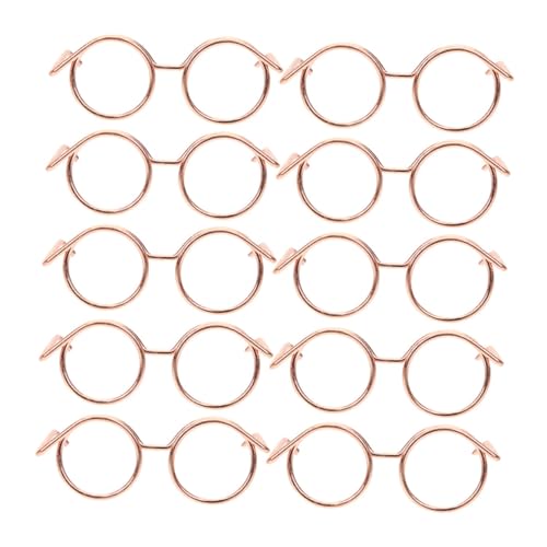WEKAMOS 10 Stück Teiliges Mini Metallbrillen für Puppen Runde Randlose Brillen ohne Gläser DIY Puppenbrillen Zubehör für Kostüm und Ankleiden Roségoldfarben Modische Puppen Accessoires von WEKAMOS