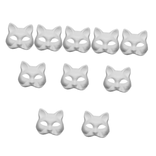 WEKAMOS 10 Stück Teiliges Weiße DIY Katzenmasken aus Umweltfreundlichem Papierpulp Unbemalt Leicht zum Bemalen und Basteln für Fasching Maskenball und Cosplay Accessoires von WEKAMOS