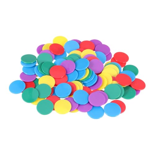 WEKAMOS 100 Stück Runde Spielchips Farbige Acryl Chips für Bingo Mathe Zählen Lernen Kindergarten Zubehör Spieltoken in Rot Blau Grün Gelb von WEKAMOS
