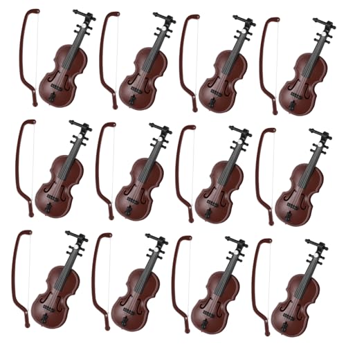 WEKAMOS 12 Sätze Teiliges Miniatur Violinenset aus Holzimitat Detailgetreues Musikinstrumentmodell als Weihnachtsdeko Mini Streichinstrument Dekoration für Hochzeit Party Zuhause DIY von WEKAMOS
