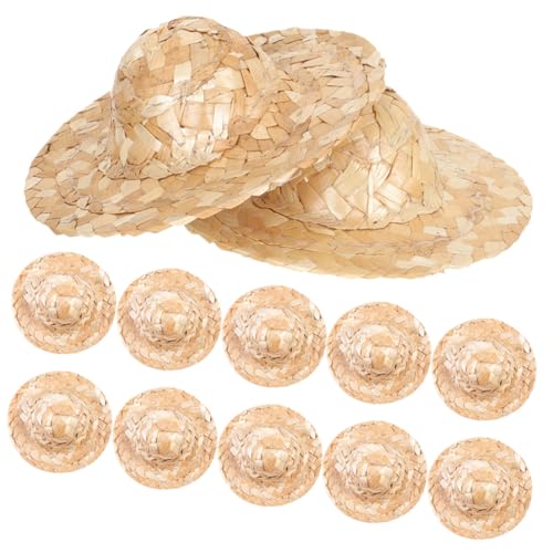 WEKAMOS 12 Stück Teiliges Handgewebte Mini Strohhüte Kleine Puppenhüte für DIY Bastelprojekte Puppenhaus Dekoration Cowboy Sombrero Robust und Vielseitig für Kreative Handarbeiten von WEKAMOS