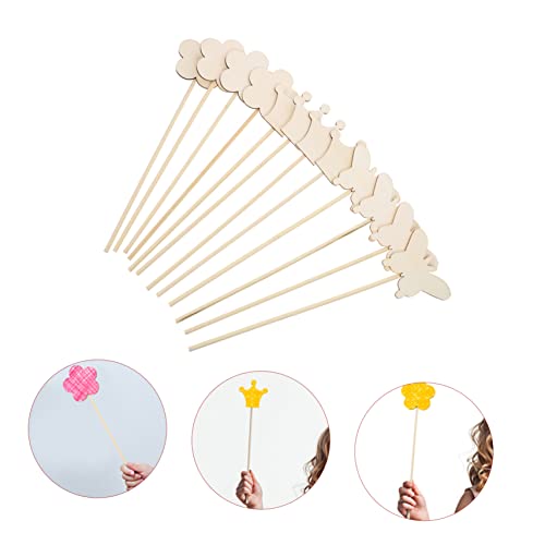 WEKAMOS 12 Stück Teiliges Holz Zauberstab für DIY Bastelset mit Blumen Kronen und Schmetterlingsmotiven Kreative Feenstäbe für Mädchen Fördert Fantasie und Hand Auge Koordination von WEKAMOS