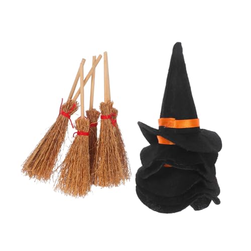 WEKAMOS 12 Stück Teiliges Mini Filz Hexenhüte und Besen für Halloween Basteln Puppenhaus Dekoration Handgefertigt Lebensecht Vielseitig Einsetzbar Partydeko DIY Accessoire von WEKAMOS