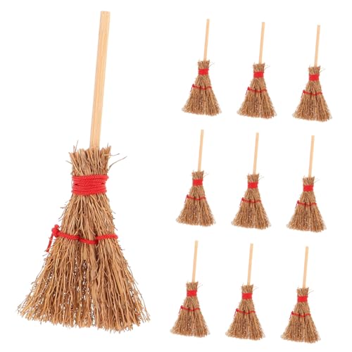 WEKAMOS 12 Stück Teiliges Mini Hexenbesen Beige Miniatur Strohbesen Puppenhaus Zubehör Halloween Dekoration Realistische Miniaturbesen für Kostüm Party Accessoire von WEKAMOS