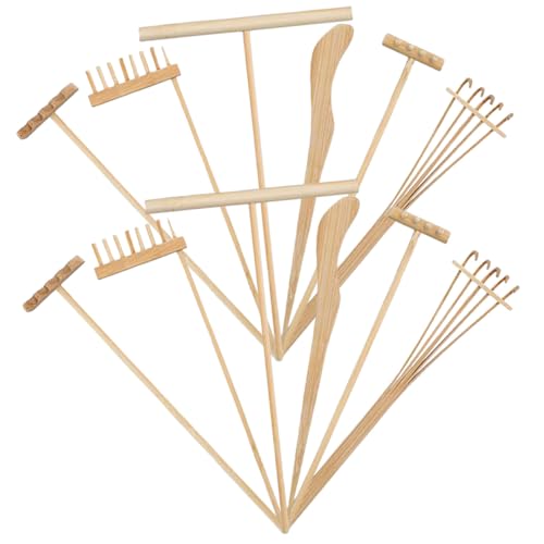 WEKAMOS 12 Stück Teiliges Mini Holzrechen für Zen Garten DIY Rustikale Tischdeko Mikro Landschaftsbau Werkzeug für Sandkasten Trockenlandschaft und Topfpflanzen Gestaltung von WEKAMOS